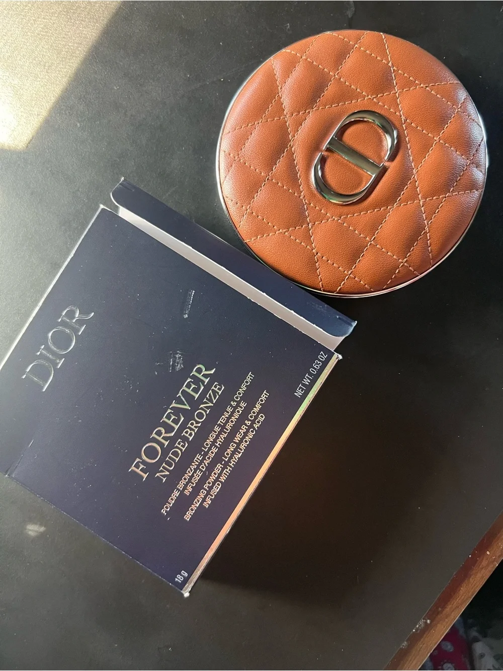 Dior Bronze Quilted Compact — Tan Leather Case